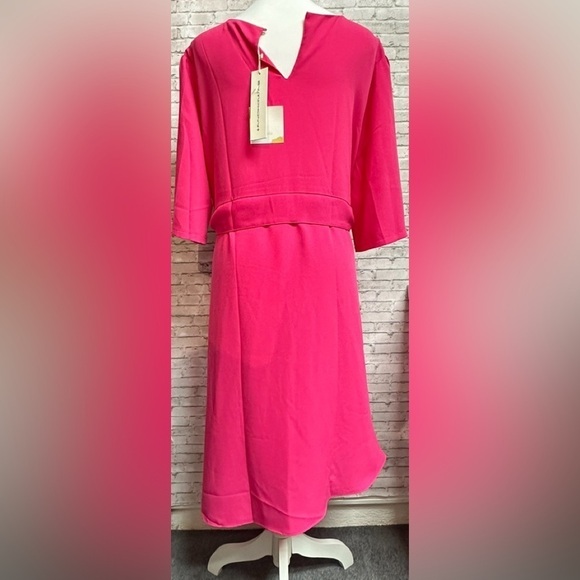Symphony + Hot Pink Fushia Women's Size 2XL Dress Front Tie Slant Hemline NEW - Picture 2 of 12